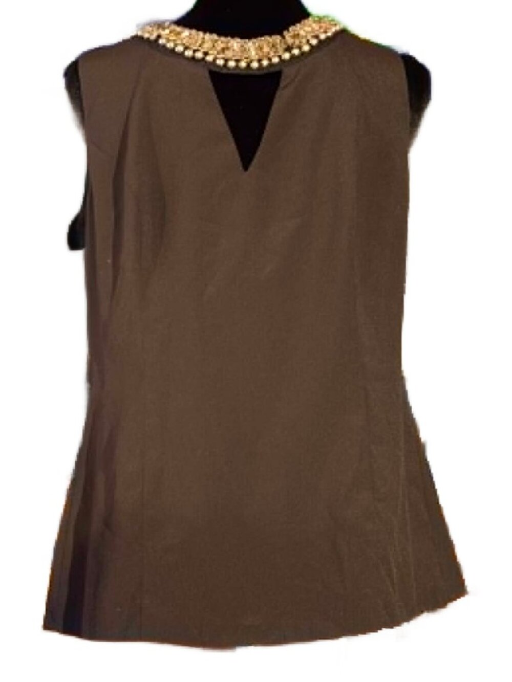 XOXO Women’s XL Brown Sleeveless Beaded Neckline Blouse Keyhole Top
